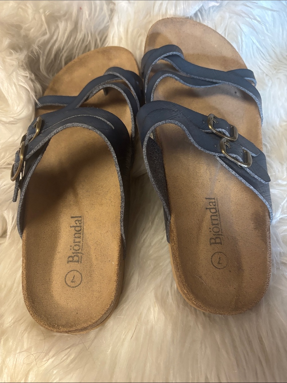 BJORNDAL Beach Blue Leather Sandals Flip Flop Shoes Women’s Sz 7 - Picture 5 of 6
